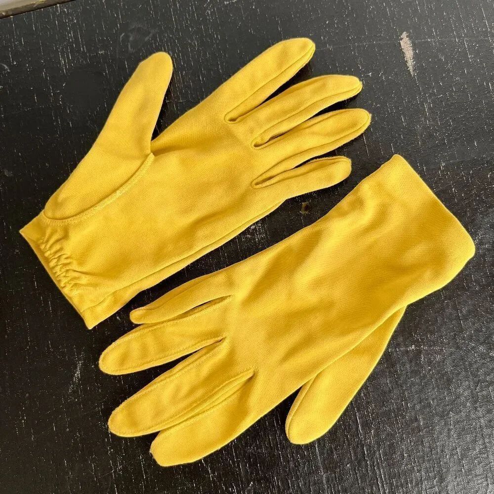 Vintage Yellow Fabric Gloves 60s Style Size S/M Stretch Unlined